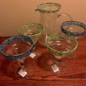 Brand New Artland Matching Glass Pitcher & 4 Margarita Glasses
